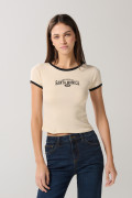 Camiseta manga corta kaki clara college con contrastes