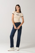 Camiseta manga corta kaki clara college con contrastes