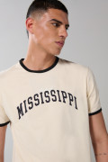 Camiseta college kaki con manga corta y contrastes