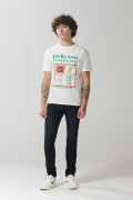 Camiseta crema en algodón manga corta con arte de pizza
