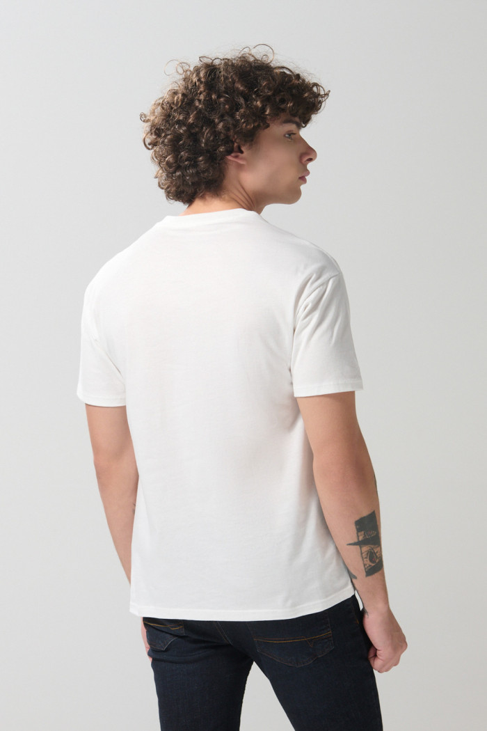 Camiseta crema en algodón manga corta con arte de pizza