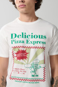 Camiseta crema en algodón manga corta con arte de pizza