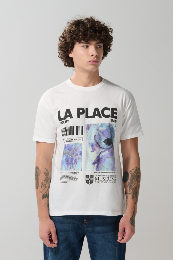 Camiseta con diseño artístico de Cambridge crema manga corta
