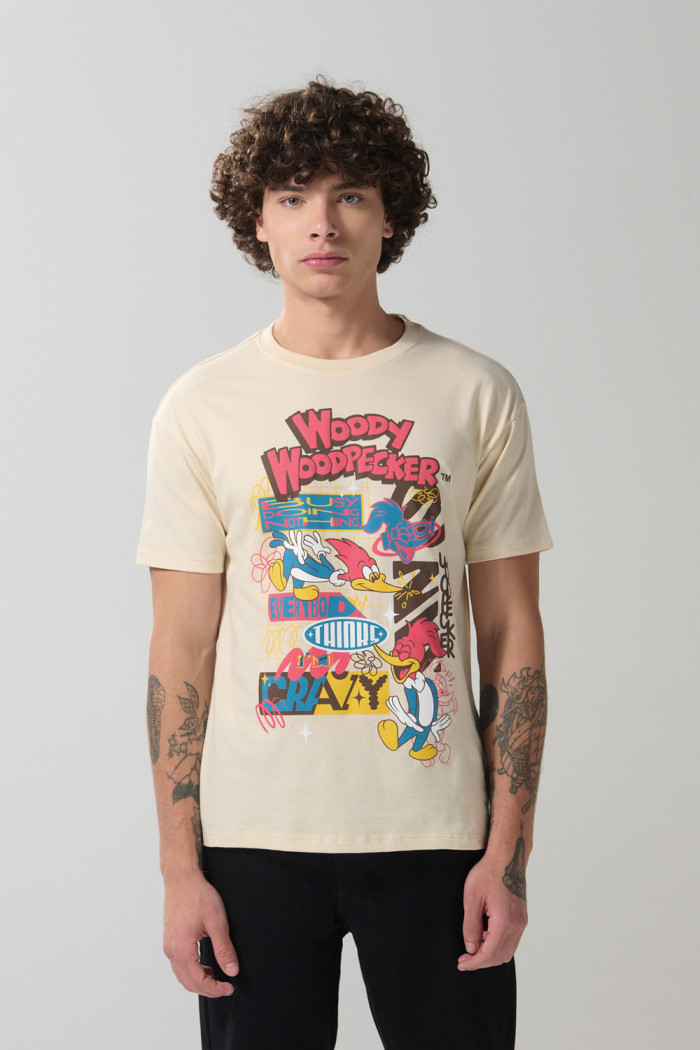 Camiseta kaki clara del Pájaro Loco con cuello redondo
