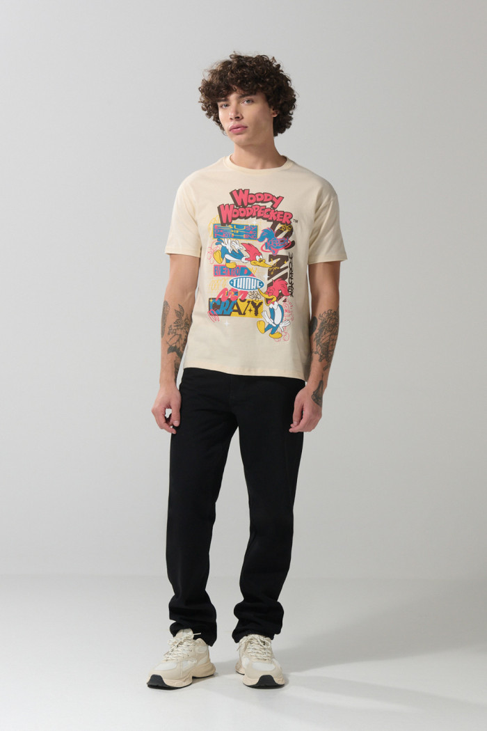 Camiseta kaki clara del Pájaro Loco con cuello redondo
