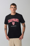 Camiseta negra manga corta con diseño de Harvard
