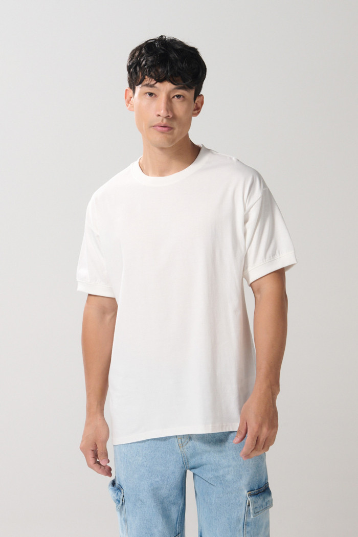 Camiseta unicolor oversize manga corta en algodón