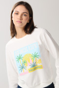 Buzo unicolor con diseño playero y cuello redondo