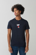 Camiseta unicolor cuello redondo con bordado de Snoopy
