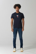 Camiseta unicolor cuello redondo con bordado de Snoopy