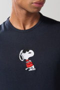 Camiseta unicolor cuello redondo con bordado de Snoopy