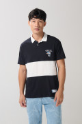 Camiseta polo azul intensa de Snoopy & Yale con manga corta