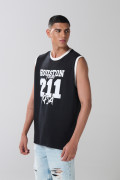 Camiseta manga sisa negra oversize con arte college