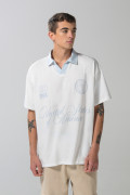 Camiseta oversize polo crema clara con diseño college