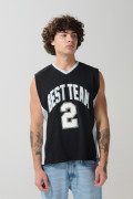 Camiseta oversize manga sisa negra con diseños college