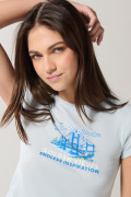 Camiseta unicolor con diseño de paisaje y manga corta en rib