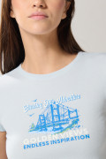 Camiseta unicolor con diseño de paisaje y manga corta en rib