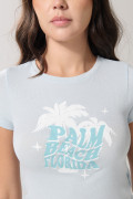 Camiseta unicolor en rib manga corta con diseño de playa