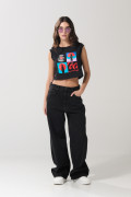 Camiseta manga sisa negra con estampado de Coca-Cola