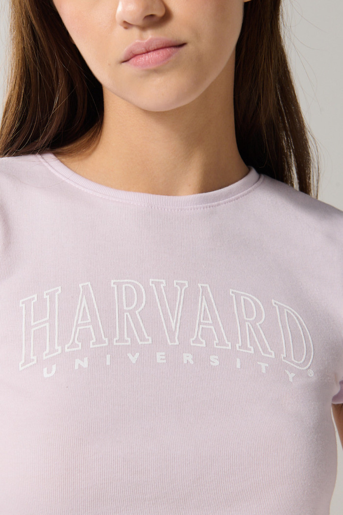 Camiseta en rib lila manga corta con diseño de Harvard
