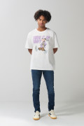 Camiseta manga corta crema oversize con diseño de Goofy