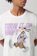Camiseta manga corta crema oversize con diseño de Goofy