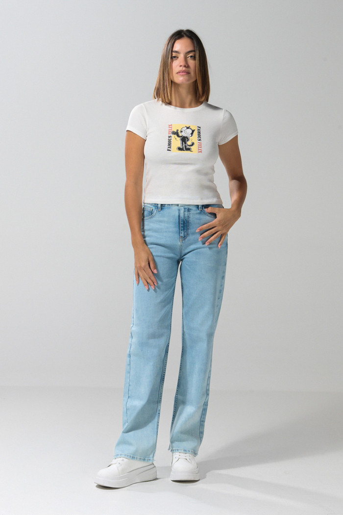 Camiseta en rib de Félix el Gato crema manga corta