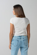 Camiseta en rib de Félix el Gato crema manga corta