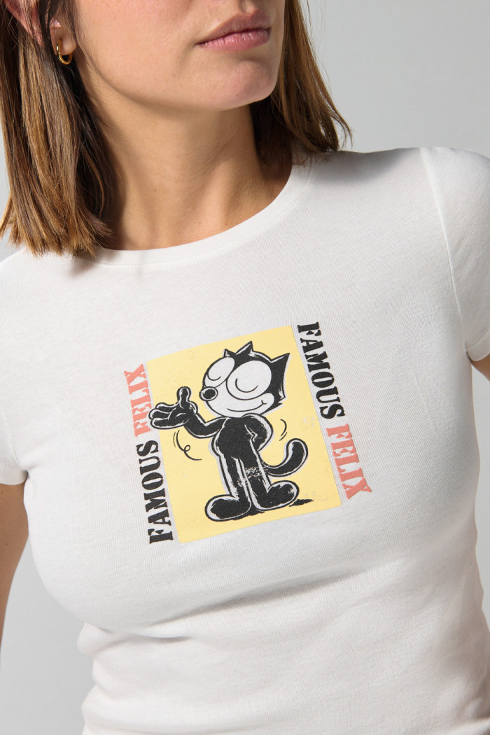 Camiseta en rib de Félix el Gato crema manga corta