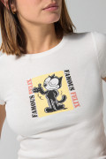 Camiseta en rib de Félix el Gato crema manga corta
