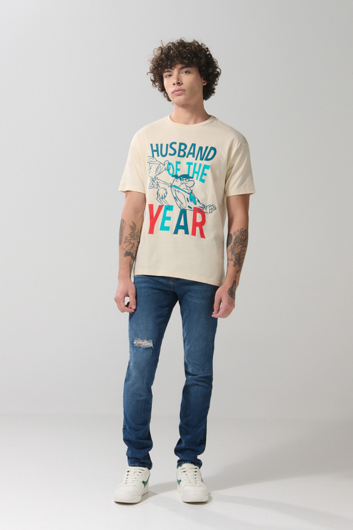 Camiseta de Los Picapiedra manga corta kaki clara 
