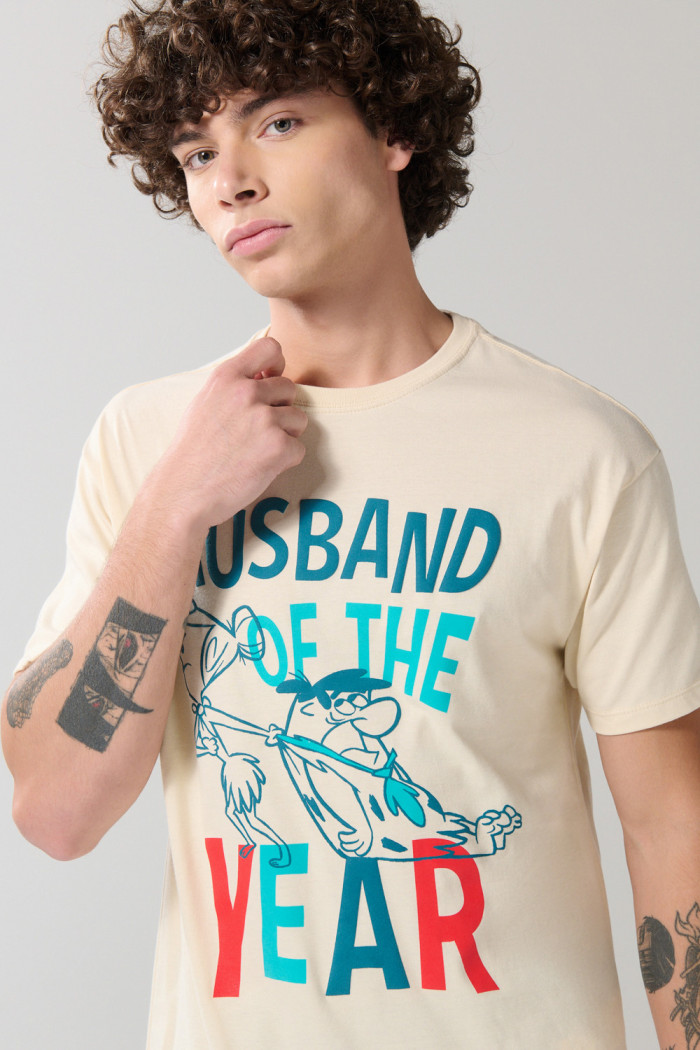 Camiseta de Los Picapiedra manga corta kaki clara 
