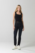 Jean tiro alto jegging azul intenso con costuras visibles