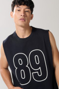 Camiseta oversize manga sisa azul con estampado college