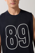 Camiseta oversize manga sisa azul con estampado college