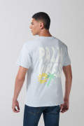 Camiseta cuello redondo unicolor con textos estampados