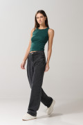 Jean bota recta 90´S gris oscuro con tiro alto