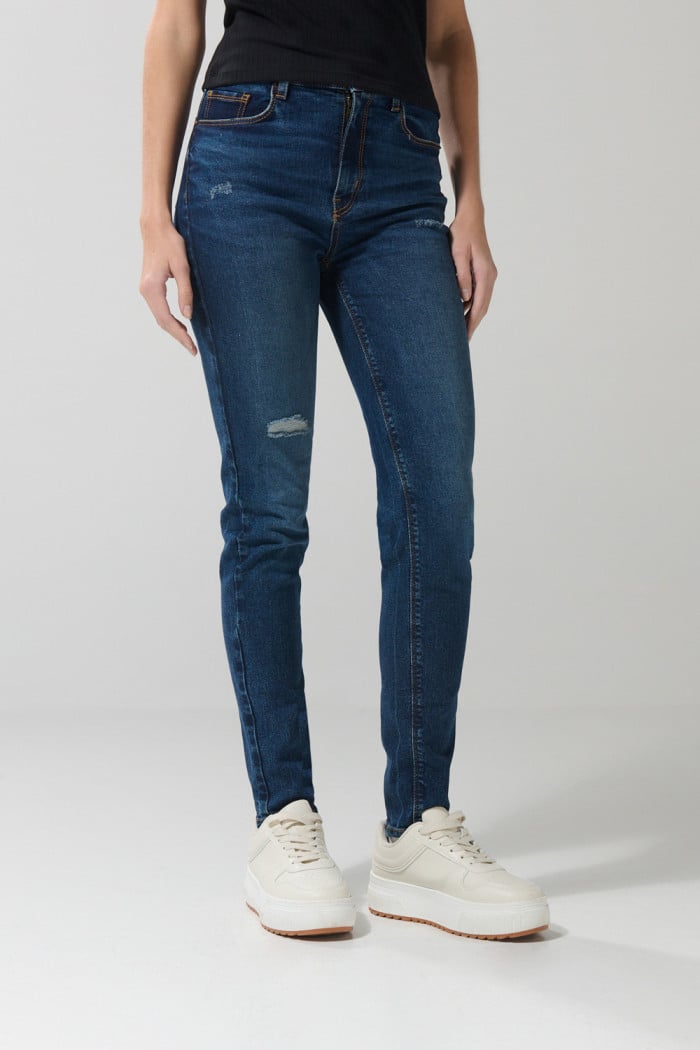 Jean jegging ceñido azul oscuro con tiro súper alto