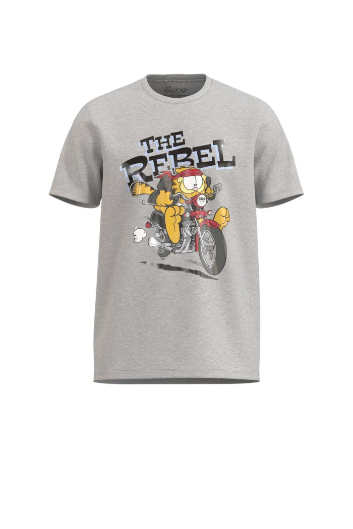 Camiseta unicolor con diseño de Garfield y cuello redondo
