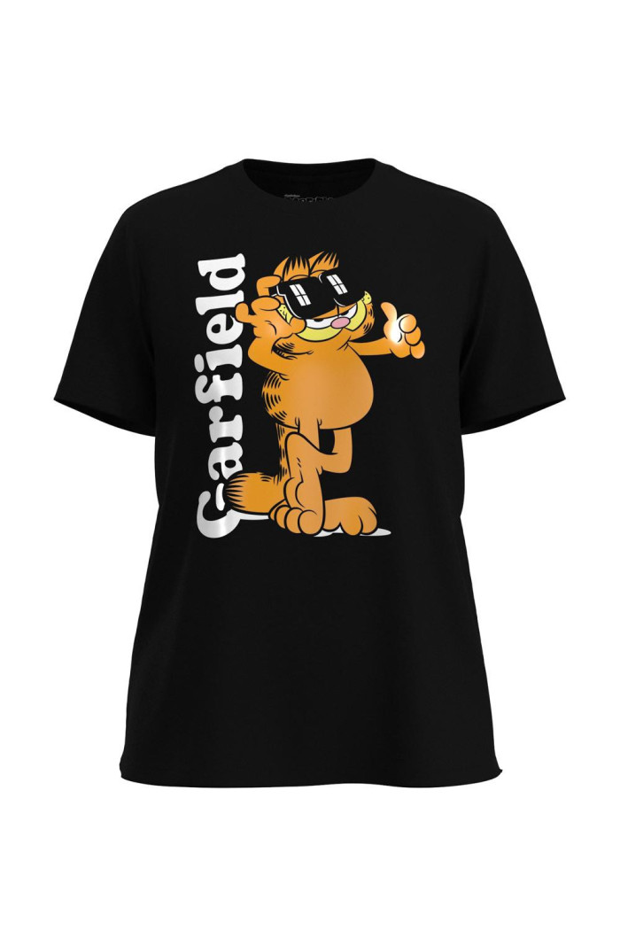 Camiseta manga corta unicolor con diseño de Garfield