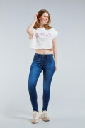 Jean Jegging azul oscuro con tiro alto, bolsillos y ajuste ceñido