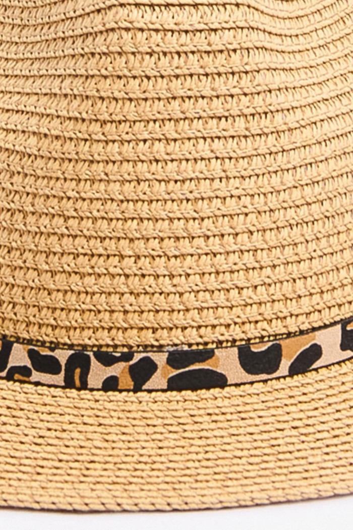 Sombrero fedora kaki con cinta animal print