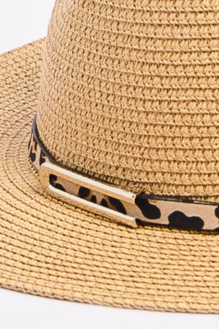 Sombrero fedora kaki con cinta animal print