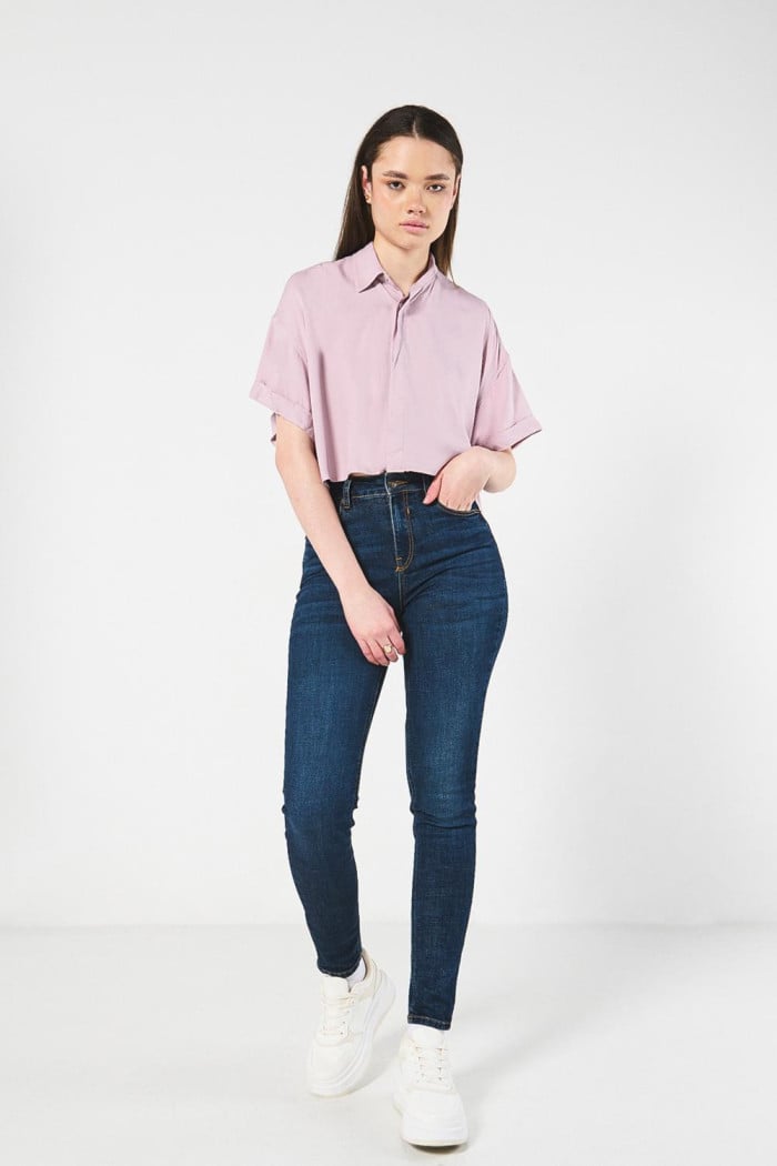 BLUSA UNICOLOR/RAYON, CAMISERA CROP MC