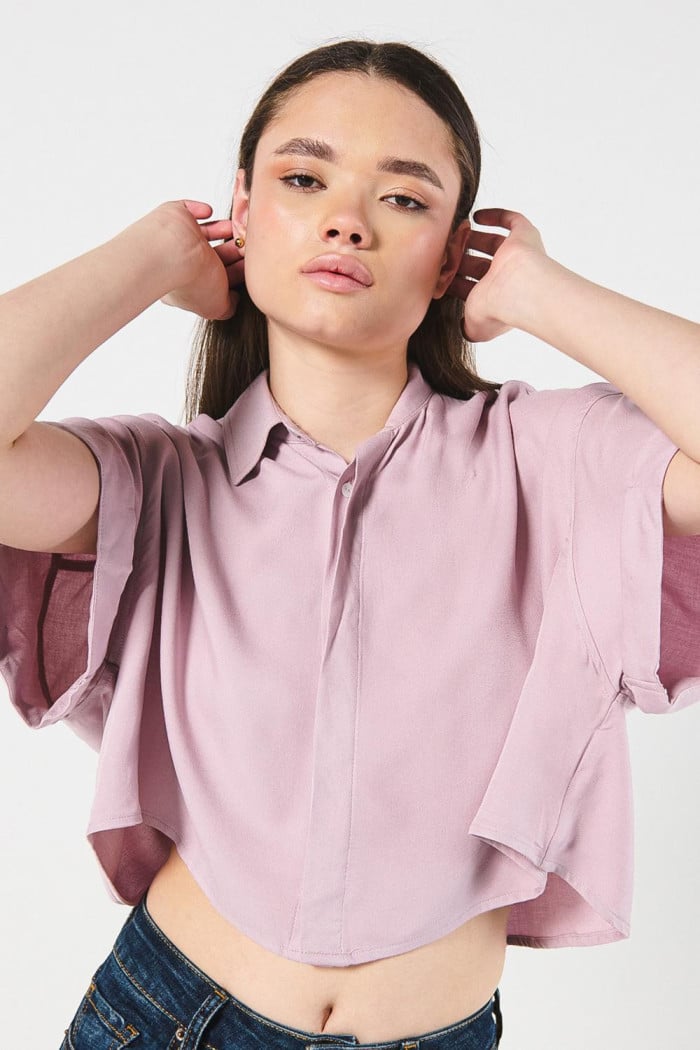 BLUSA UNICOLOR/RAYON, CAMISERA CROP MC