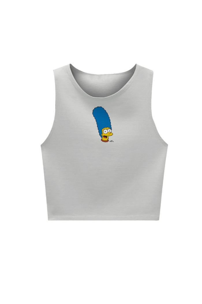 Camiseta manga sisa crema clara con estampado de Los Simpson