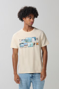 Camiseta en algodón kaki manga corta con arte de playa