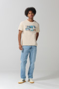 Camiseta en algodón kaki manga corta con arte de playa