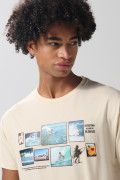 Camiseta en algodón kaki manga corta con arte de playa