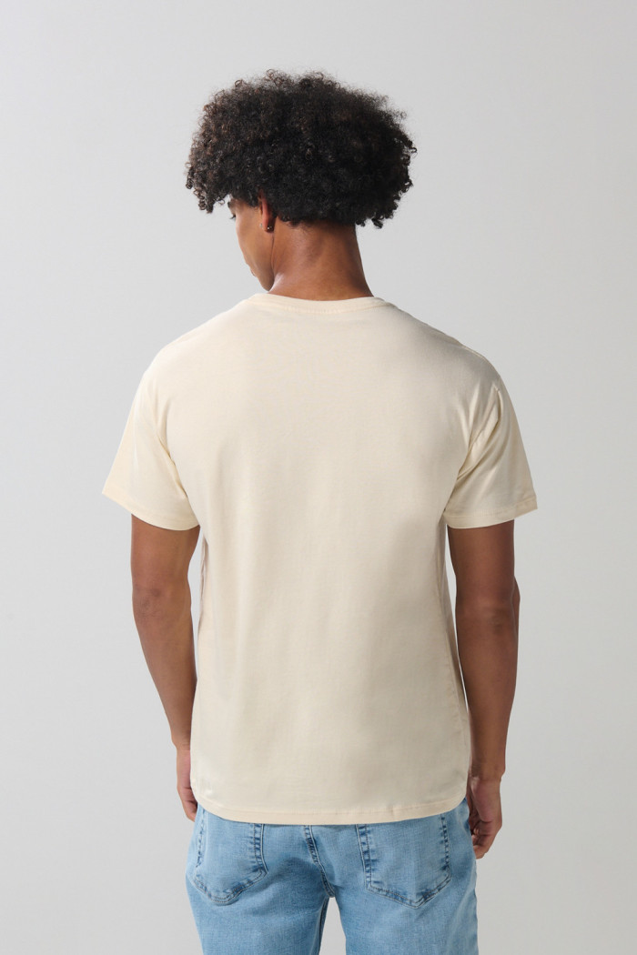 Camiseta en algodón kaki manga corta con arte de playa